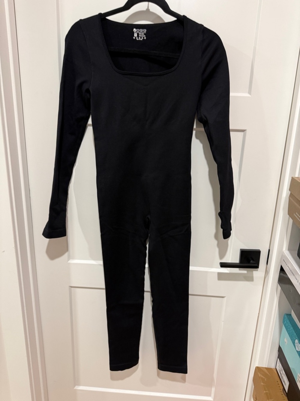 Black Ribbed Long-Sleeve One-Piece Bodysuit